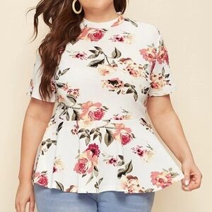Shein Curve Mock Neck Floral Top Blouse